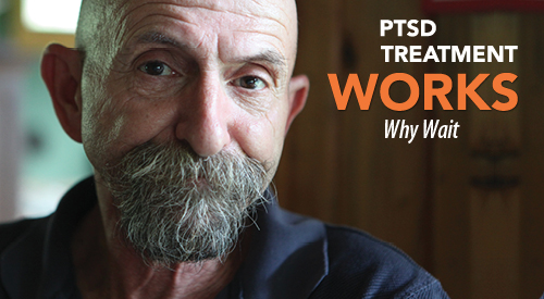 Learn About PTSD and Treatment PTSD Treatment Works. Why Wait. A man looking into the camera.