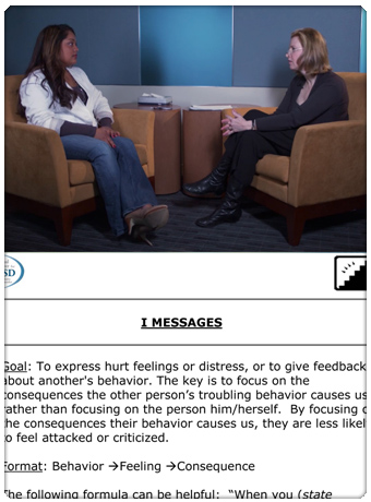 Image of therapist and client with I messages handout Image of therapist and client with I messages handout