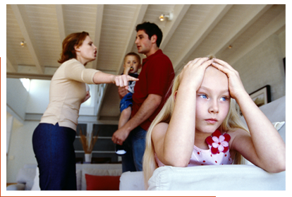 Couple arguing in front of children