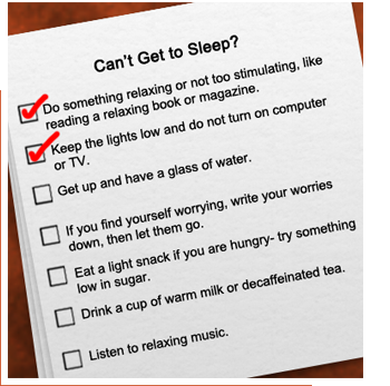 Checklist of tips on what to do when you can't fall asleep or get back to sleep
