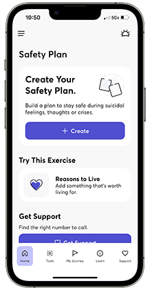 Safety Plan Mobile screen home page