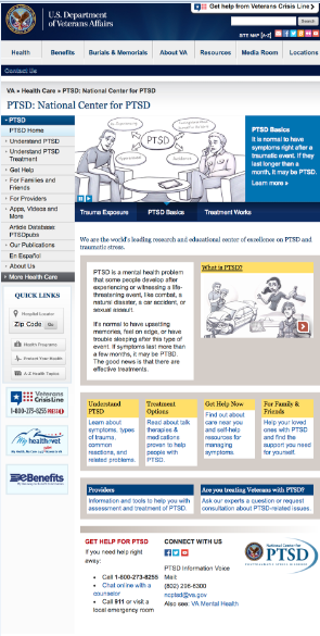 An image of the new National Center for PTSD home page