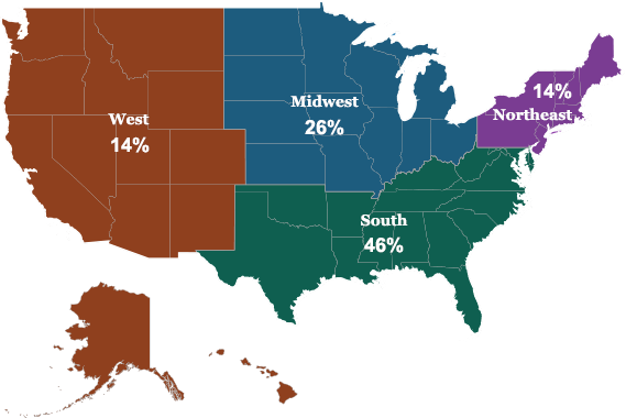 Map of U.S. detailing where rural Veterans live